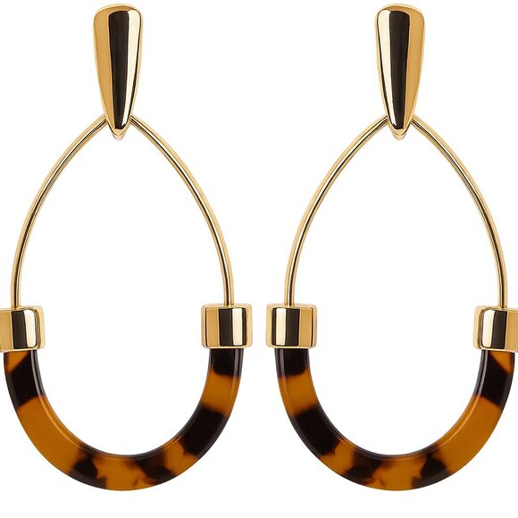 NWT Erica Lyons Gold Tone Teardrop and Tortoise Earrings - Picture 3 of 8